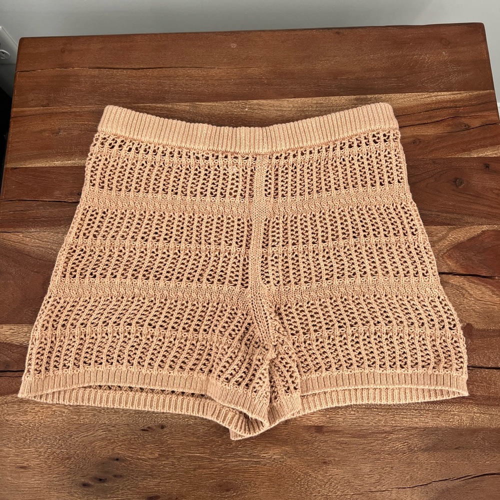 Aerie High Waist Knit Shorts in Tan